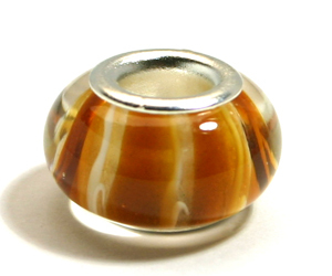 Pandora style lampwork glass bead - 13x9mm large hole w/silver plated core