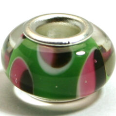 Pandora style lampwork glass bead - 13x9mm large hole w/silver plated core