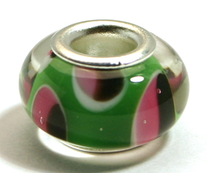 Pandora style lampwork glass bead - 13x9mm large hole w/silver plated core