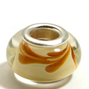 Pandora style lampwork glass bead - 13x9mm large hole w/silver plated core