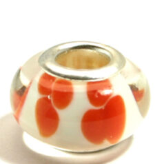 Pandora style lampwork glass bead - 13x9mm large hole w/silver plated core