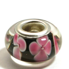 Pandora style lampwork glass bead - 13x9mm large hole w/silver plated core