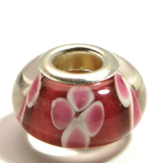 Pandora style lampwork glass bead - 13x9mm large hole w/silver plated core