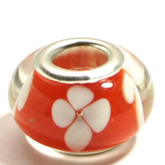 Pandora style lampwork glass bead - 13x9mm large hole w/silver plated core