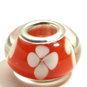 Pandora style lampwork glass bead - 13x9mm large hole w/silver plated core