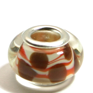 Pandora style lampwork glass bead - 13x9mm large hole w/silver plated core