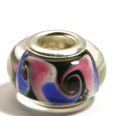 Pandora style lampwork glass bead - 13x9mm large hole w/silver plated core