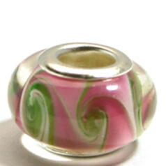Pandora style lampwork glass bead - 13x9mm large hole w/silver plated core