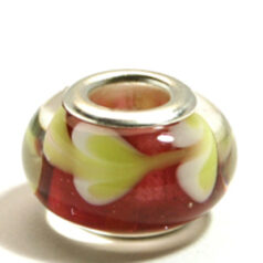 Pandora style lampwork glass bead - 13x9mm large hole w/silver plated core