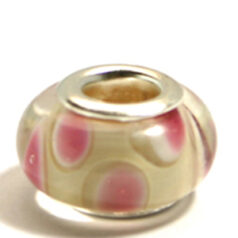 Pandora style lampwork glass bead - 13x9mm large hole w/silver plated core