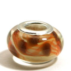 Pandora style lampwork glass bead - 13x9mm large hole w/silver plated core