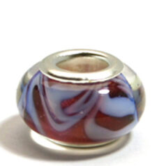 Pandora style lampwork glass bead - 13x9mm large hole w/silver plated core