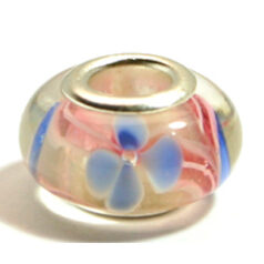 Pandora style lampwork glass bead - 13x9mm large hole w/silver plated core