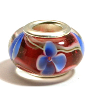 Pandora style lampwork glass bead - 13x9mm large hole w/silver plated core