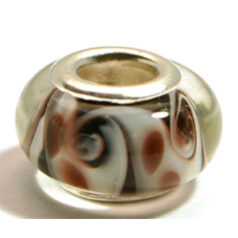 Pandora style lampwork glass bead - 13x9mm large hole w/silver plated core