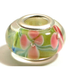 Pandora style lampwork glass bead - 13x9mm large hole w/silver plated core