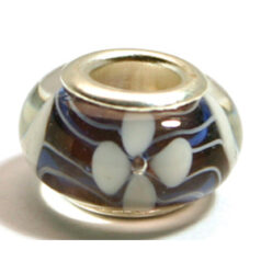 Pandora style lampwork glass bead - 13x9mm large hole w/silver plated core