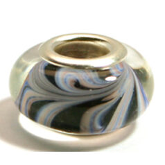 Pandora style lampwork glass bead - 13x9mm large hole w/silver plated core
