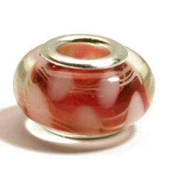 Pandora style lampwork glass bead - 13x9mm large hole w/silver plated core