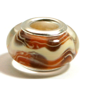 Pandora style lampwork glass bead - 13x9mm large hole w/silver plated core