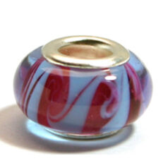 Pandora style lampwork glass bead - 13x9mm large hole w/silver plated core