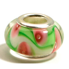 Pandora style lampwork glass bead - 13x9mm large hole w/silver plated core