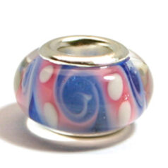 Pandora style lampwork glass bead - 13x9mm large hole w/silver plated core