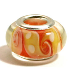 Pandora style lampwork glass bead - 13x9mm large hole w/silver plated core