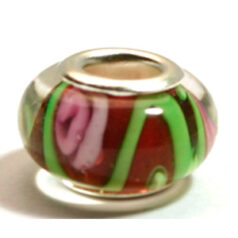 Pandora style lampwork glass bead - 13x9mm large hole w/silver plated core