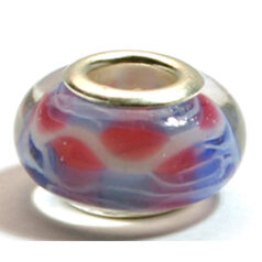 Pandora style lampwork glass bead - 13x9mm large hole w/silver plated core