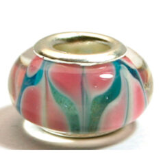 Pandora style lampwork glass bead - 13x9mm large hole w/silver plated core