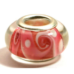 Pandora style lampwork glass bead - 13x9mm large hole w/silver plated core
