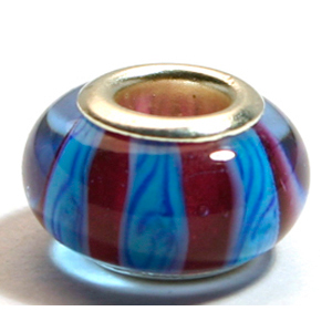Pandora style lampwork glass bead - 13x9mm large hole w/silver plated core
