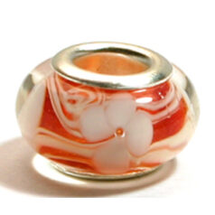 Pandora style lampwork glass bead - 13x9mm large hole w/silver plated core