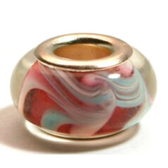 Pandora style lampwork glass bead - 13x9mm large hole w/silver plated core