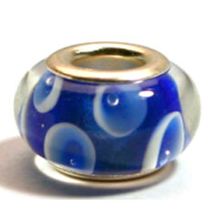 Pandora style lampwork glass bead - 13x9mm large hole w/silver plated core
