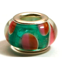 Pandora style lampwork glass bead - 13x9mm large hole w/silver plated core
