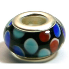 Pandora style lampwork glass bead - 13x9mm large hole w/silver plated core