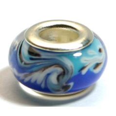 Pandora style lampwork glass bead - 13x9mm large hole w/silver plated core