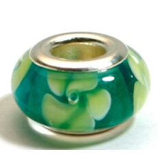 Pandora style lampwork glass bead - 13x9mm large hole w/silver plated core