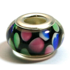 Pandora style lampwork glass bead - 13x9mm large hole w/silver plated core