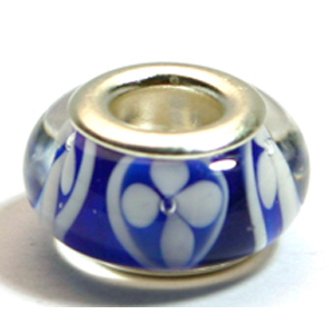 Pandora style lampwork glass bead - 13x9mm large hole w/silver plated core
