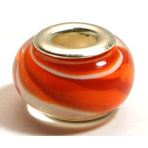 Pandora style lampwork glass bead - 13x9mm large hole w/silver plated core