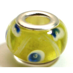Pandora style lampwork glass bead - 13x9mm large hole w/silver plated core
