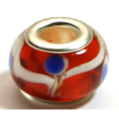 Pandora style lampwork glass bead - 13x9mm large hole w/silver plated core