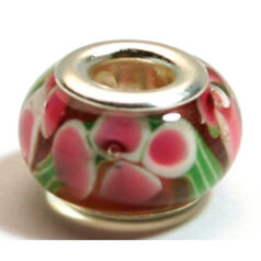Pandora style lampwork glass bead - 13x9mm large hole w/silver plated core