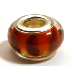 Pandora style lampwork glass bead - 13x9mm large hole w/silver plated core