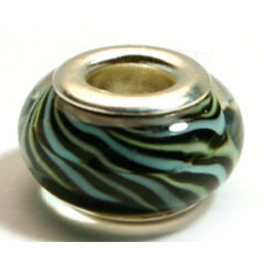 Pandora style lampwork glass bead - 13x9mm large hole w/silver plated core