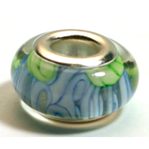 Pandora style lampwork glass bead - 13x9mm large hole w/silver plated core