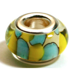 Pandora style lampwork glass bead - 13x9mm large hole w/silver plated core